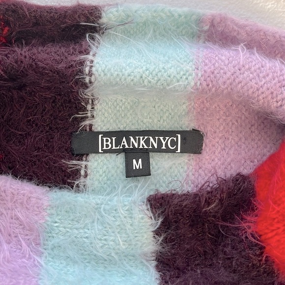 Blank NYC The Mad Hatter Sweater Eyelash Black Stripes Mock Neck Soft Top M NEW - Picture 7 of 11